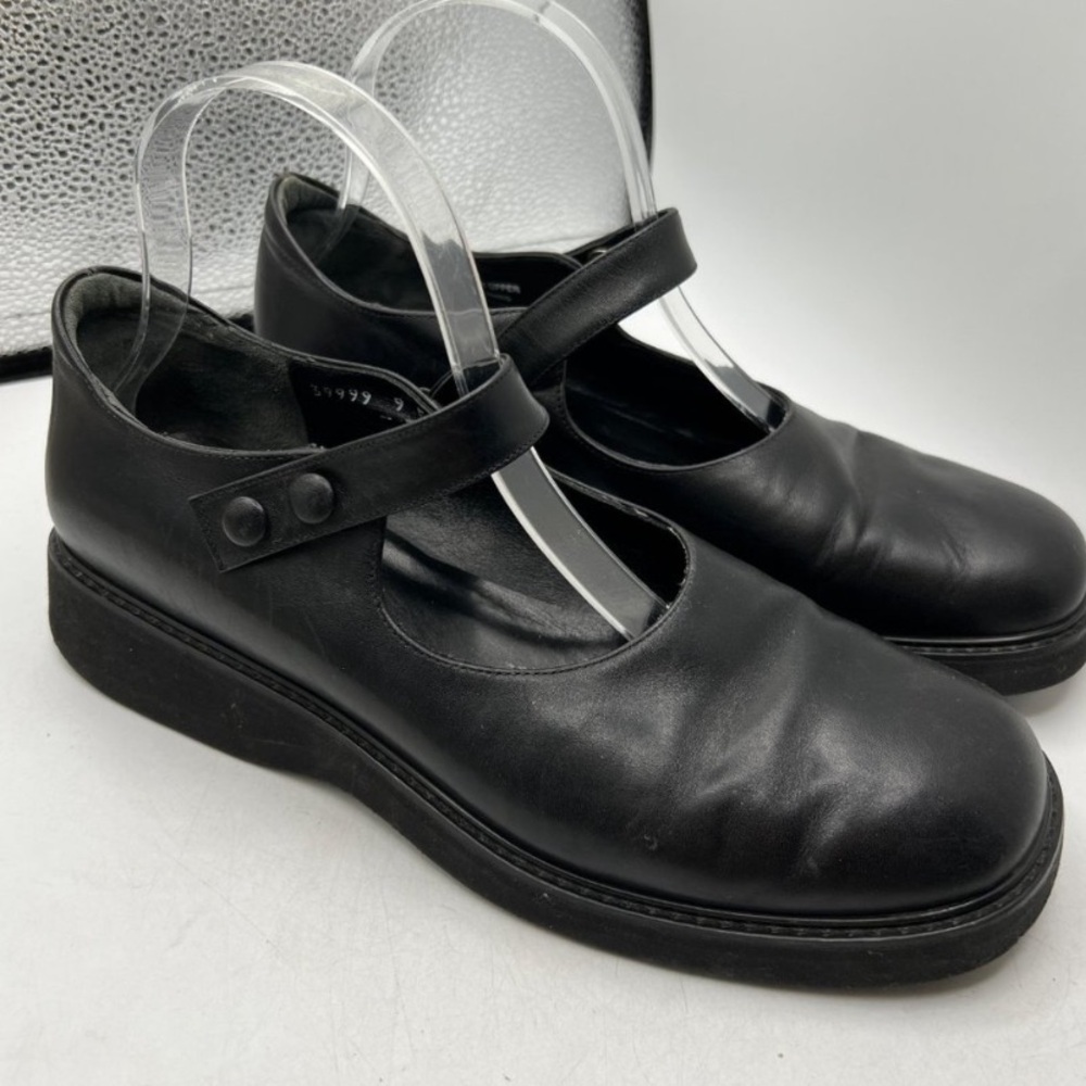 J Crew Black Leather Mary Jane Comfort Wedge Shoes Size 9